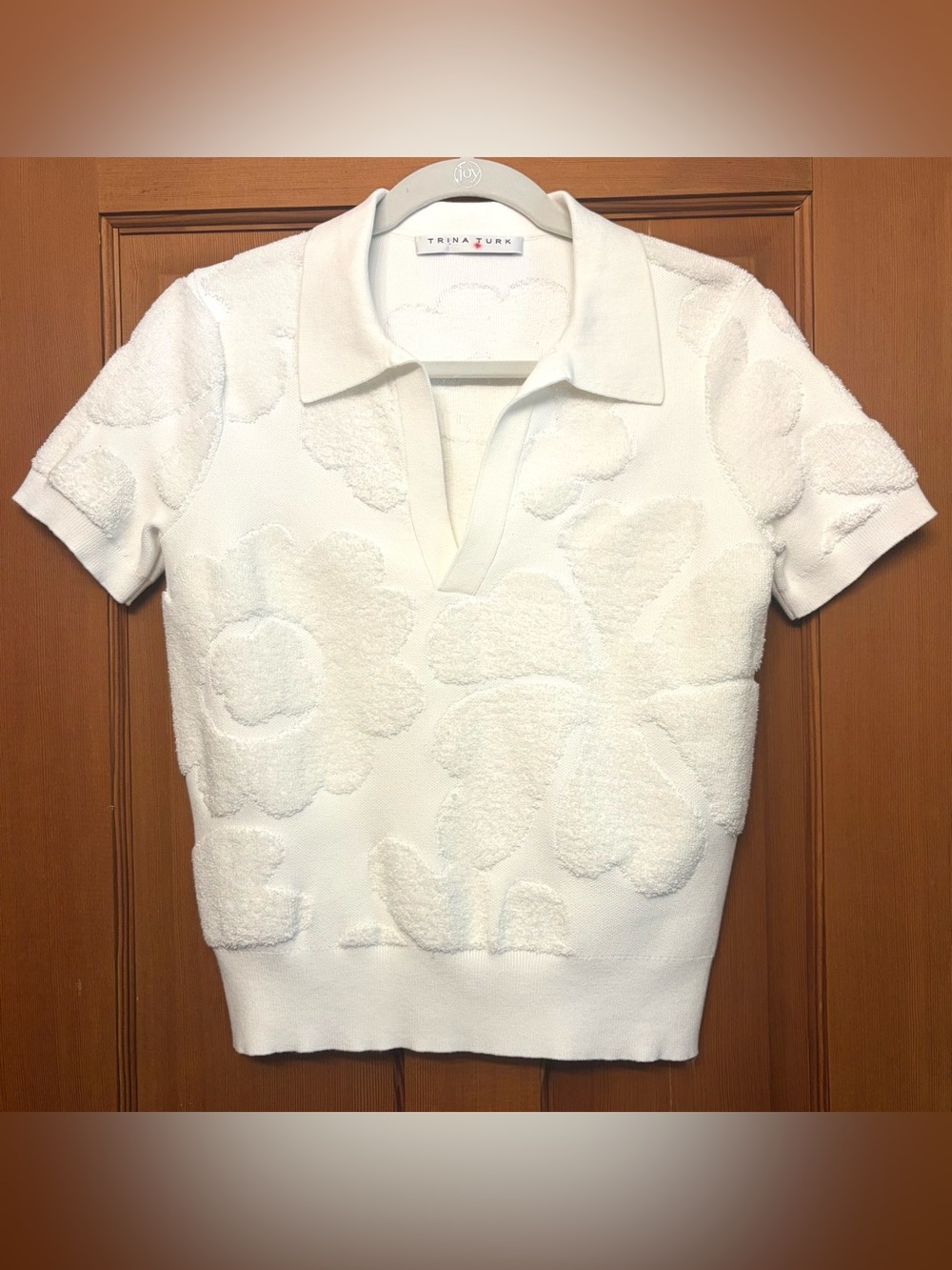 Trina Turk White Floral Textured Knit Polo Sweater – Size Medium